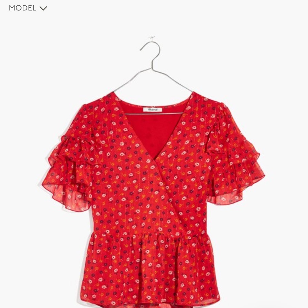 Madewell Tiered-Sleeve Peplum Top in Metallic Prairie Posies
